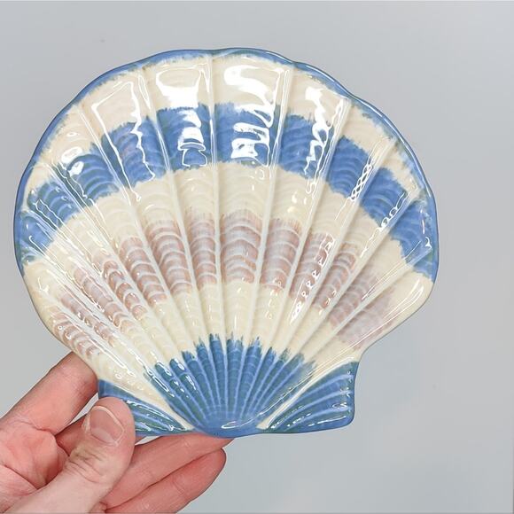 Cracker Barrel Seashell Stoneware Spoon Rest Soap Dish Trinket Dish Blue Ocean - Picture 1 of 9